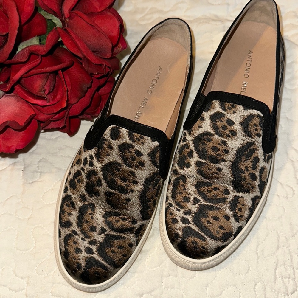 Antonio Melani Metallic Leopard Silver Black Brown Low Top Slip On Sneakers 7